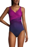Lands' End Slender Suit Wrap One Piece Swimsuit In Violet Rose/navy Ombre