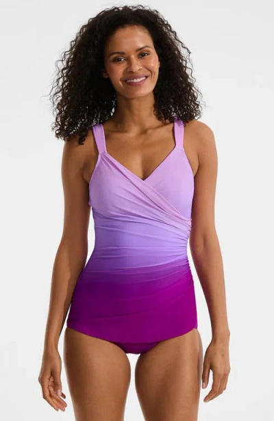 Lands' End Slendersuit V-neck Skirted Low Leg One Piece In Purple