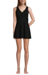 Lands' End Slendersuit V-neck Wrap Swim Dress One Piece Swimsuit Adjustable Straps In Black