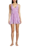 Lands' End Slendersuit V-neck Wrap Swim Dress One Piece Swimsuit Adjustable Straps In Wild Lilac Meadow Ditsy Floral