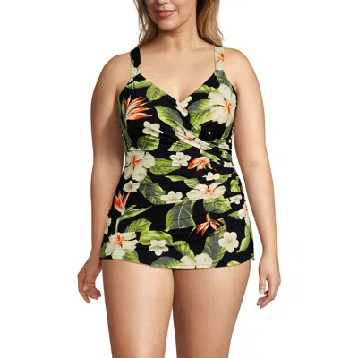 Lands' End Slendersuit V-neck Skirted Low Leg One Piece In Multi