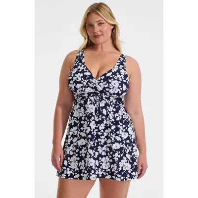Lands' End Slendersuit V-neck Wrap Swim Dress One Piece Swimsuit Adjustable Straps In Green