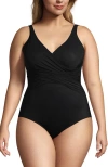 Lands' End Plus Size Dd-cup Slender Tummy Control Chlorine Resistant Wrap One Piece Swimsuit In Black