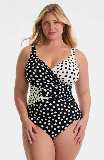 Lands' End Slendersuit Wrap One Piece Swimsuit In Black