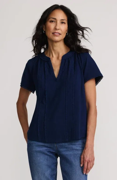 Lands' End Slub Short Sleeve Notch Neck Top In Black