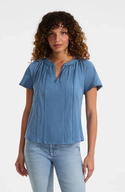 Lands' End Slub Short Sleeve Notch Neck Top In Blue