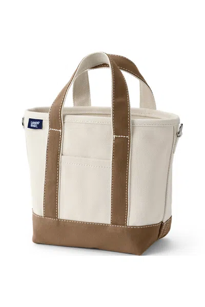 Lands' End Small 3 Pocket Open Top Canvas Tote Bag In Brown