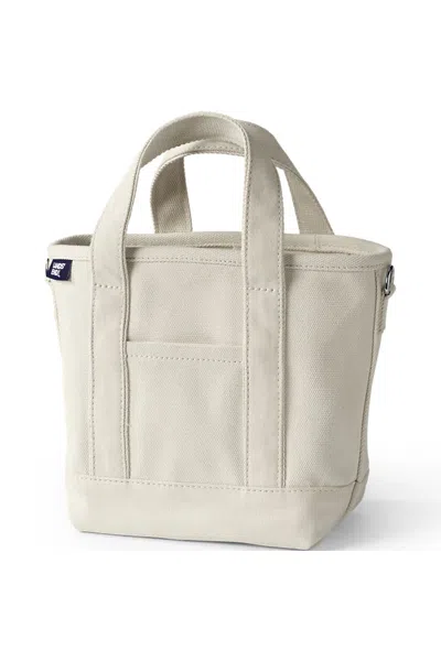 Lands' End Small 3 Pocket Open Top Canvas Tote Bag In White
