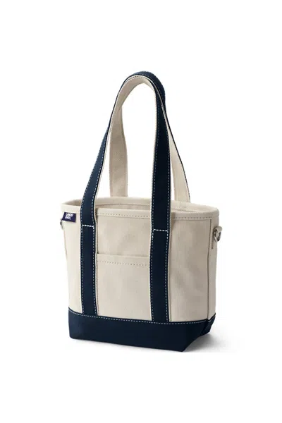 Lands' End Small 3 Pocket Open Top Long Handle Canvas Tote Bag In White