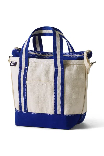 Lands' End Small 3 Pocket Zip Top Canvas Tote Bag In Blue