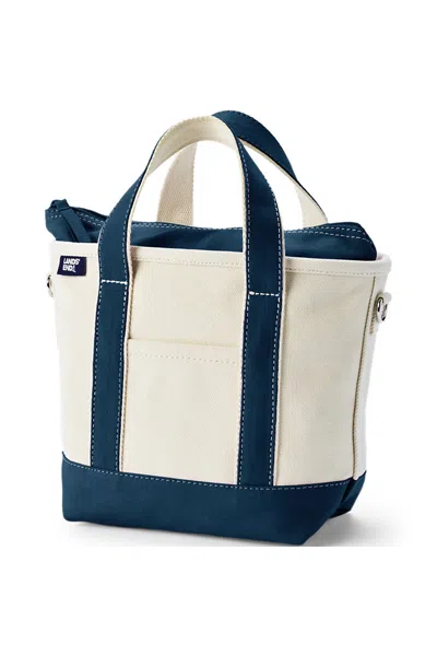 Lands' End Small 3 Pocket Zip Top Canvas Tote Bag In Blue