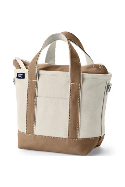 Lands' End Small 3 Pocket Zip Top Canvas Tote Bag In Brown