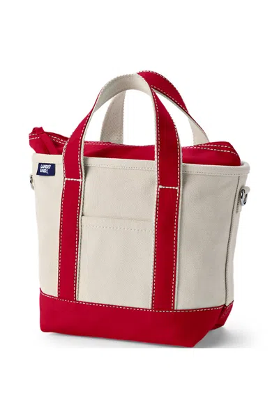 Lands' End Small 3 Pocket Zip Top Canvas Tote Bag In White