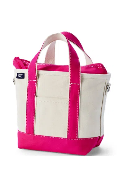 Lands' End Small 3 Pocket Zip Top Canvas Tote Bag In Burgundy