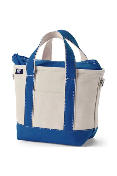 Lands' End Small 3 Pocket Zip Top Canvas Tote Bag In White