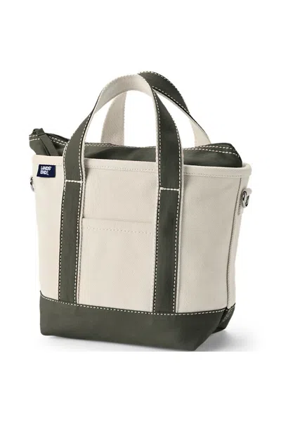 Lands' End Small 3 Pocket Zip Top Canvas Tote Bag In White