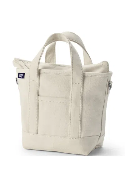 Lands' End Small 3 Pocket Zip Top Canvas Tote Bag In White