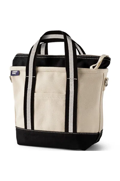 Lands' End Small 3 Pocket Zip Top Canvas Tote Bag In White