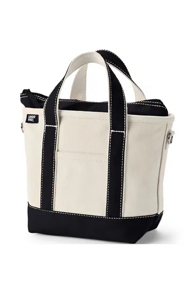Lands' End Small 3 Pocket Zip Top Canvas Tote Bag In White