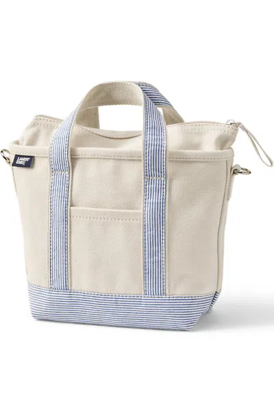 Lands' End Small 3 Pocket Zip Top Canvas Tote Bag In White
