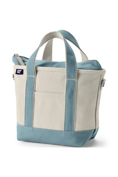 Lands' End Small 3 Pocket Zip Top Canvas Tote Bag In White