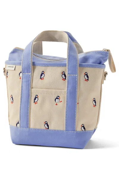 Lands' End Small Embroidered 3 Pocket Zip Top Canvas Tote Bag In Ivory