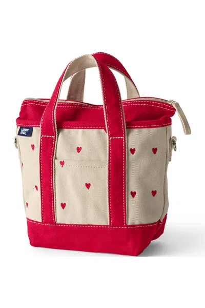 Lands' End Small Embroidered 3 Pocket Zip Top Canvas Tote Bag In Multi