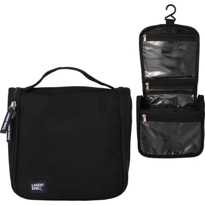 Lands' End Small Hanging Toiletry Bag For Travel, Canvas Hanging Dopp Kit Hygiene Bag In Black