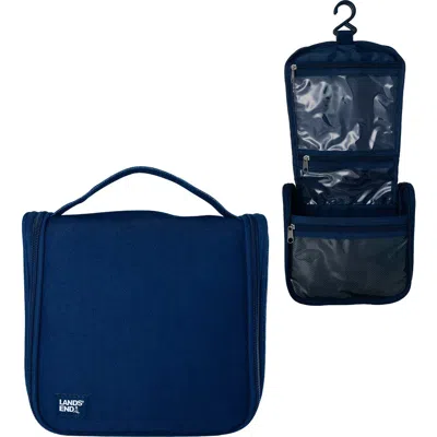 Lands' End Small Hanging Toiletry Bag For Travel, Canvas Hanging Dopp Kit Hygiene Bag In Blue