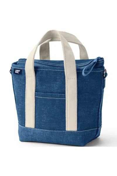 Lands' End Small Solid Color 3 Pocket Zip Top Canvas Tote Bag In Pink