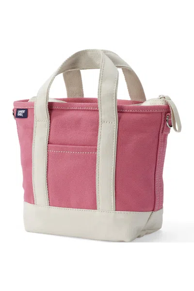 Lands' End Small Solid Color 3 Pocket Zip Top Canvas Tote Bag In Red