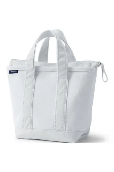 Lands' End Small Solid Color Zip Top Canvas Tote Bag In White