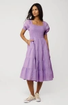 Lands' End Smocked Cotton Dobby Midi Puff Sleeve Dress In Lilac Petal