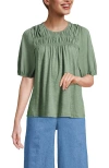 Lands' End Smocked Crew Puff Sleeve Top In Lily Pad Green