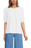 Lands' End Smocked Crew Puff Sleeve Top In White