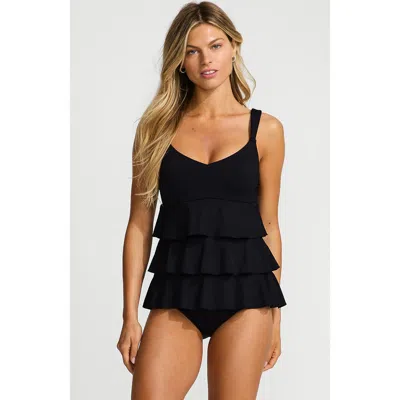 Lands' End Smoothing Control Ruffle Fauxkini One Piece Swimsuit In Black