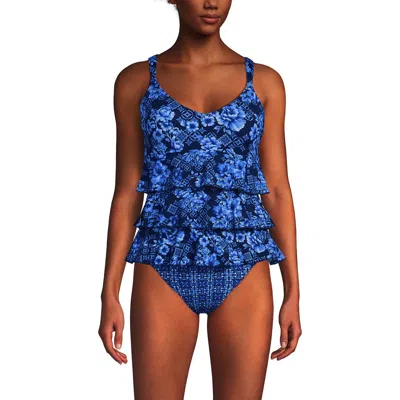 Lands' End Smoothing Control Ruffle Fauxkini One Piece Swimsuit In Blue