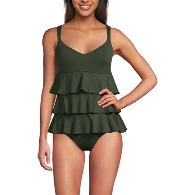 Lands' End Smoothing Control Ruffle Fauxkini One Piece Swimsuit In Green