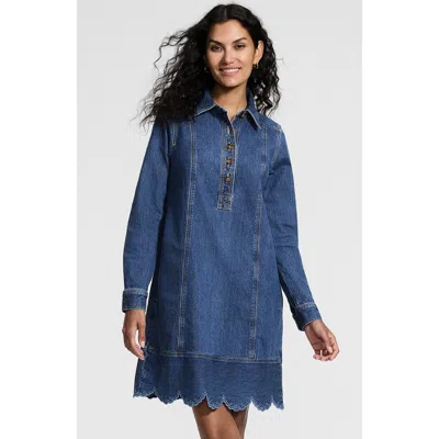 Lands' End Soft Denim Eyelet Popover At The Knee Dress In Blue