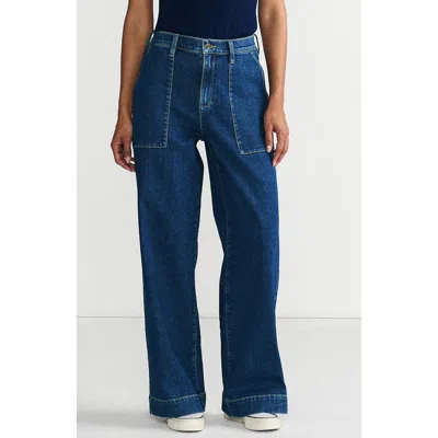 Lands' End Soft Denim High Rise Wide Leg Utility Jeans In Crawford Wash