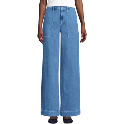 Lands' End Soft Denim High Rise Wide Leg Utility Jeans In Hutton Blue Wash