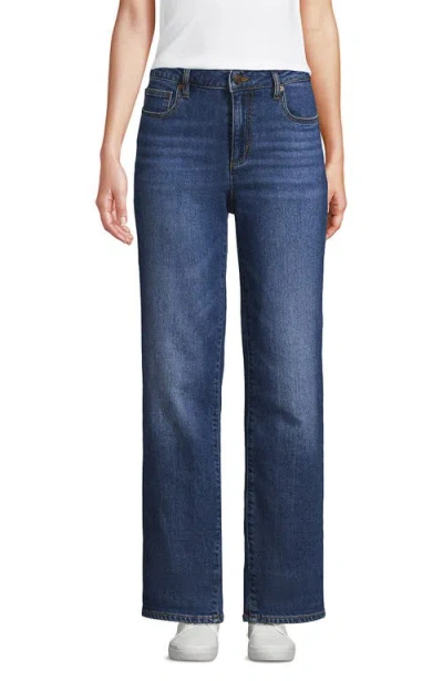 Lands' End Soft Denim Mid Rise Boyfriend Jeans In Indigo Tide Blue