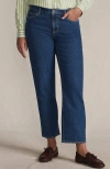 Lands' End Soft Denim Mid Rise Relaxed Straight Crop Jeans In Blue