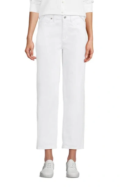 Lands' End Soft Denim Mid Rise Relaxed Straight Crop Jeans In White