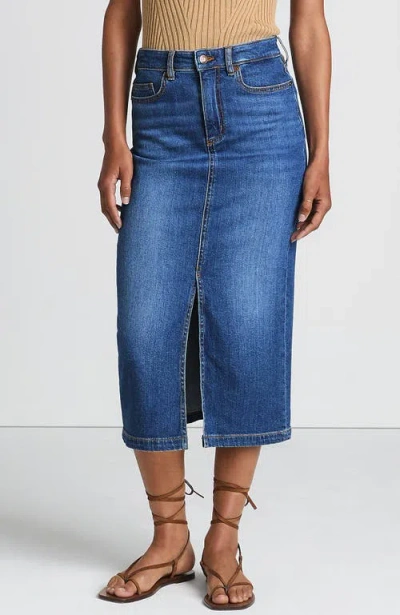 Lands' End Soft Denim Midi Column Skirt In Blue