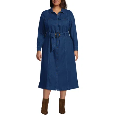 Lands' End Plus Size Soft Denim Midi Shirt Dress In Valletta Blue Wash