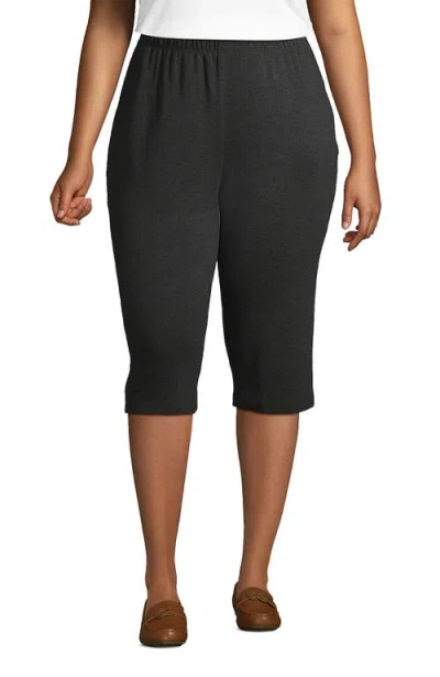 Lands' End Plus Size Sport Knit High Rise Elastic Waist Capri Pants In Dark Charcoal Heather