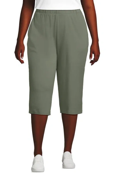 Lands' End Sport Knit High Rise Elastic Waist Capri Pants In Green