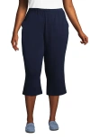 Lands' End Plus Size Sport Knit High Rise Elastic Waist Capri Pants In Radiant Navy