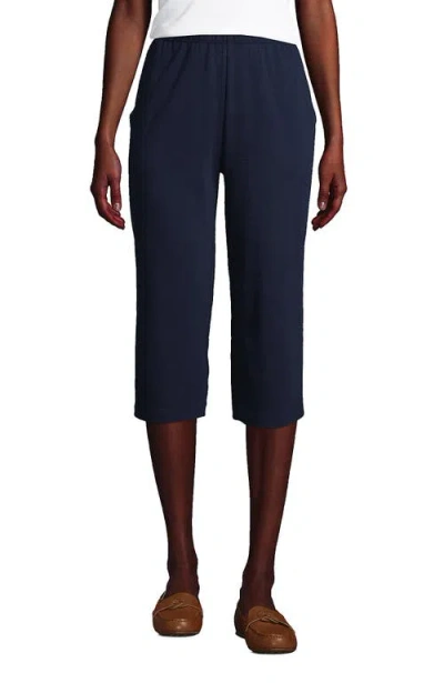 Lands' End Sport Knit High Rise Elastic Waist Capri Pants In Radiant Navy